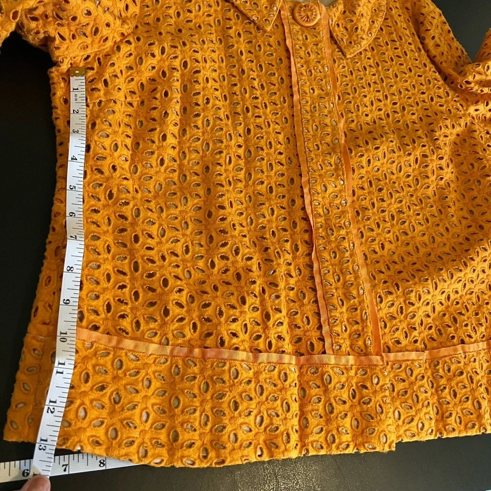 Chico's Orange Blossom‎ 3 Eyelet Linen Blend Jacket Coat Collared Floral Bright